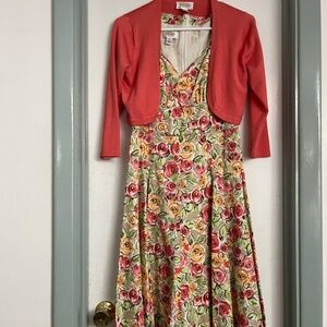 Talbots 2P Floral Sundress and Coral Shrug